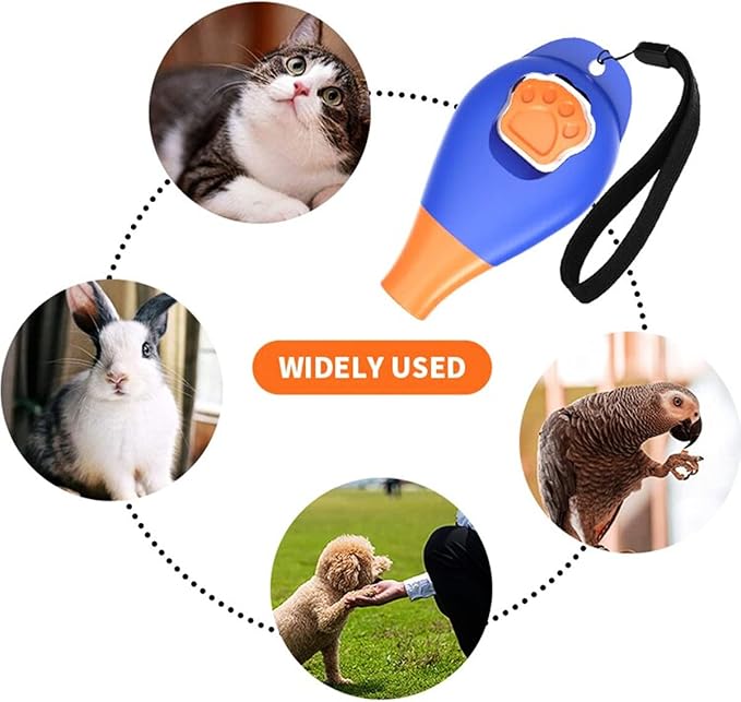 Dog Training Clicker with Whistle and Wrist Strap - Positive Behavior Reinforcer for Pets - All Ages, Puppy and Adult Dogs - Use to Reward and Train - Dog Whistle Included (Blue)