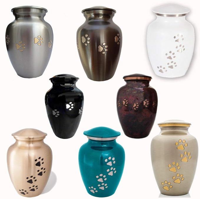 Ottillie Paws Legacy Series Pet Urn for Dogs, Handmade Brass Memorial Cremation Urn (X-Large - Pets up to 170 lbs, Brass, Horizontal Pewter Paws)
