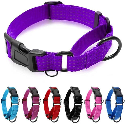 Martingale Dog Collar, Reflective No Pull Training Collar with Quick Release Buckle, Adjustable Heavy Duty Nylon Choker Collars for Small Medium Large Dogs(S,Purple)