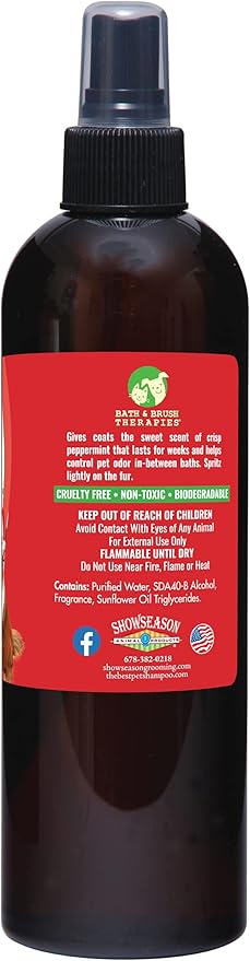 Showseason Animal Products Bath & Brush Therapies® Candy Cane Pet Cologne 12.5 oz For Dogs | Long-Lasting Odor Eliminator | Paraben-Free | Biodegradable and Non-Toxic | Made in USA