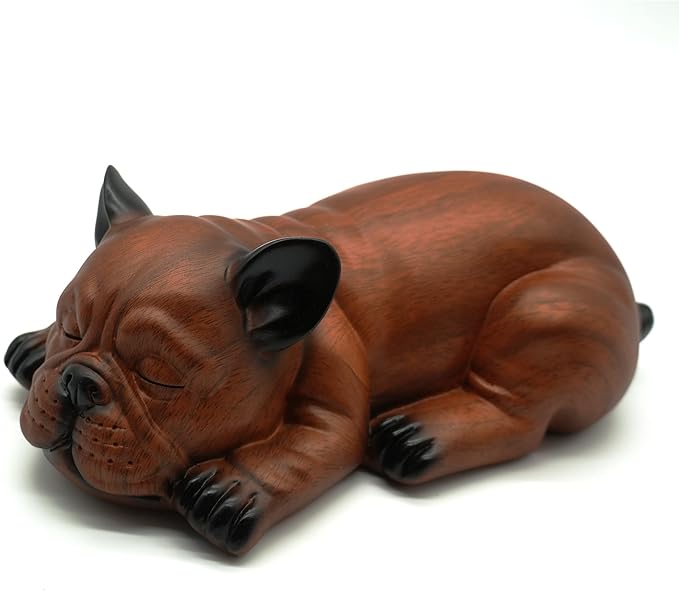 Pet Dog Urns for Ashes, Sleeping Resin Cremation Animal Urn and Sealed Bag, Decorative Funerary Memorial, Fur Keepsake, Ashes Necklace Keychain, Inkless Paw Print Kit, Picture Frames (French Bulldog)