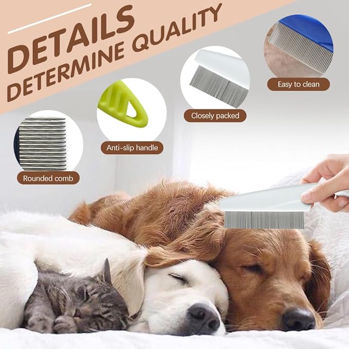 Multifunctional Pet Hair Comb, Multifunctional Pet Grooming Brush Flea and Tear Stain Removal, Fine-Tooth Stainless Grooming Comb Stainless for Small Dogs Puppies (Yellow)