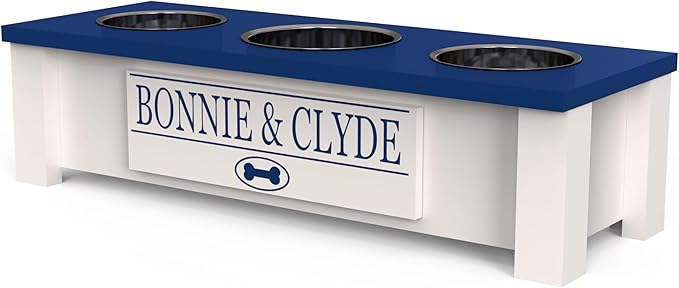 GTW Elevated 3 Bowl Dog Feeding Station - Customized Triple Stand for Small Dog Breeds - Includes Storage & Stainless Steel Bowls (Small, Blue)