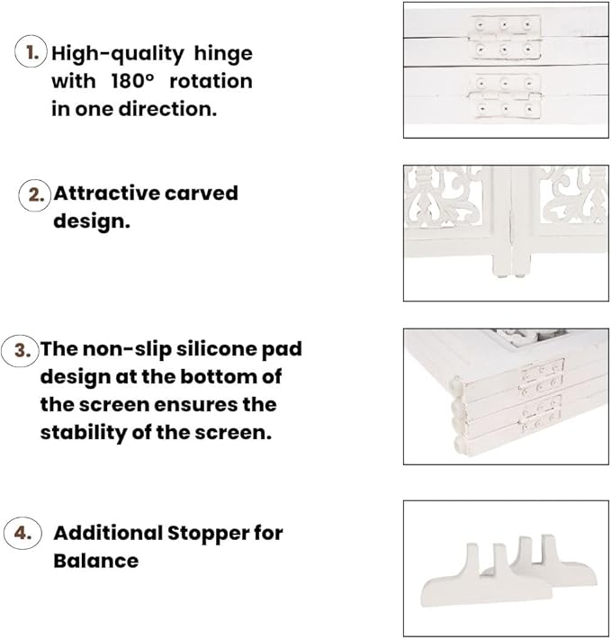 Decorative Wooden Pet Gate, Dog Fence, Cat Gate, Foldable, Adjustable, Portable, Extra-Wide, Wooden Dog Barrier, Free-Standing Puppy Gate 4 Panels for Indoor, Doorways, Stairs-26x52 Inch Antique White