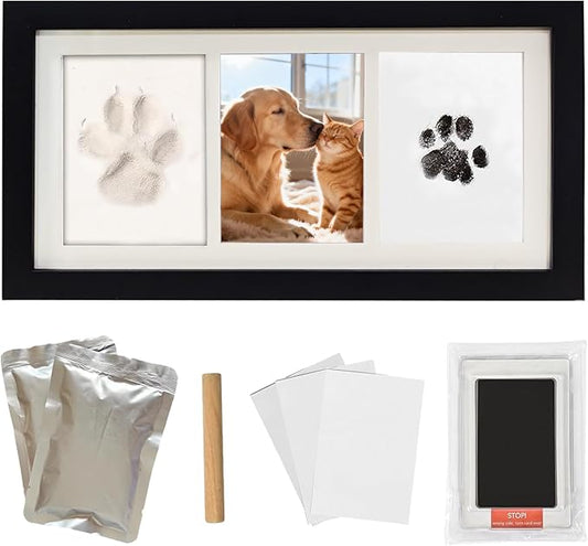 Paw Print Impression Kit for Dogs and Cats, 2 Clay, Large Ink Pad, Pet Memorial Keepsake, DIY Memorial Gift for Pet Owners, Black