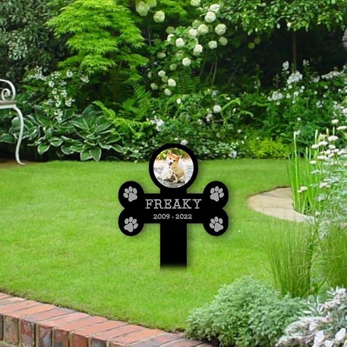 Personalized Dog Memorial Stake Custom Dog Cat Photo Pet Bone Shape Metal 12x12 inch Pet Grave Marker Dog Loss Gift Sympathy Gift for Dog Lover (Style 10)
