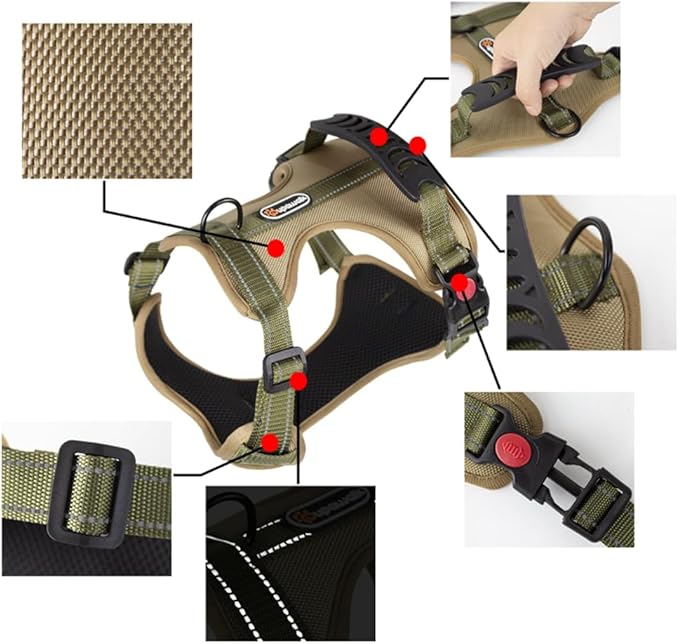 M Size Tactical Dog Harness and Leash Set, No Pull Adjustable Pet Vest with Handle and Reflective Trim, Dual Clip Oxford Training Chest Collar for Medium Dogs Walking Hiking Outdoor Control