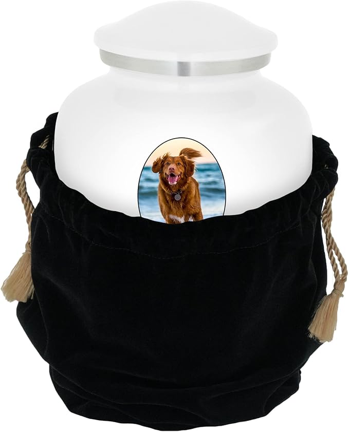 Homage Medium Custom Photo Pet Cremation Urn for Pet Ashes - Vase Style Pet Urn - 80 Cubic Inch Capacity - Personalization Included (White)