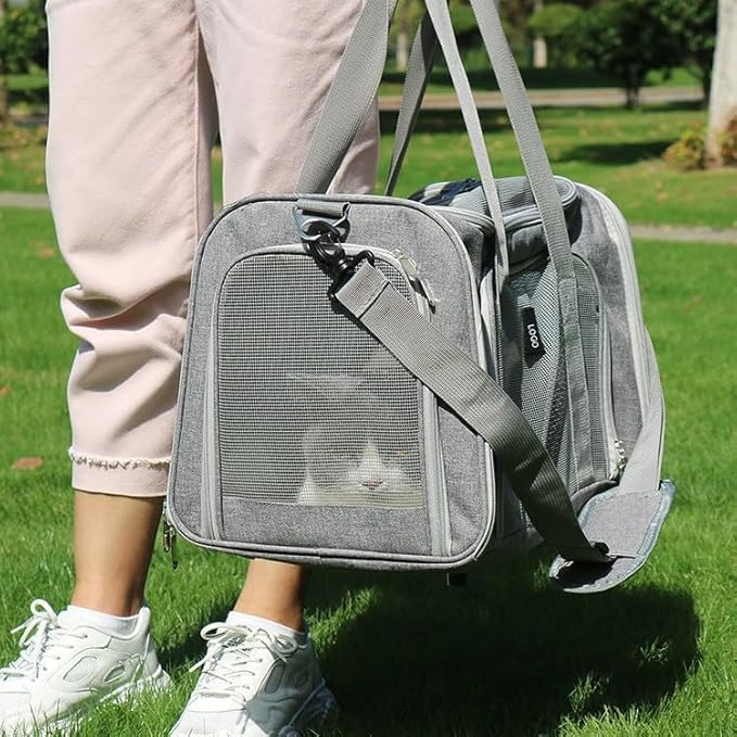 Most Airline Approved Cat Carriers Dog Carriers Soft-Sided Pet Travel Carrier for Puppies/Kittens/Rabbits, 5-Sided Breathable Mesh, Self-Locking Zippers, 17''X11''X11''