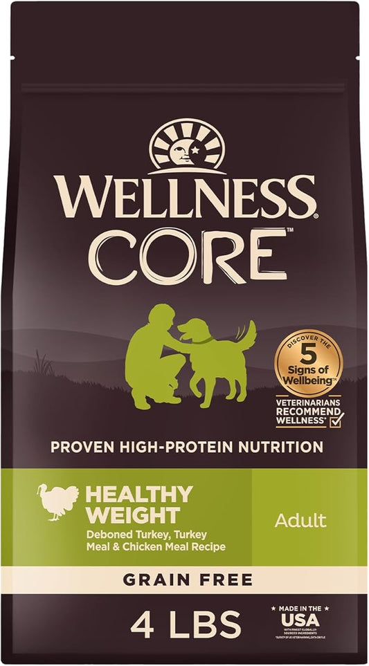 Wellness CORE Dry Dog Food, Grain-Free, High Protein, Natural, Healthy Weight Turkey & Chicken Recipe, (4-Pound Bag)