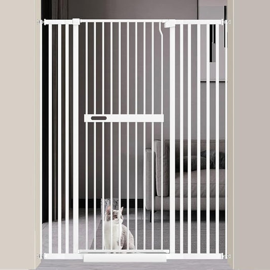 71" Extra Tall Cat Pet Gate for Doorways Indoor Proof,29.92-45.67" Wide Tall Dog Puppy Safety Baby Gate for Cat Pet,Pressure Mounted No Drill Walk Through White Metal