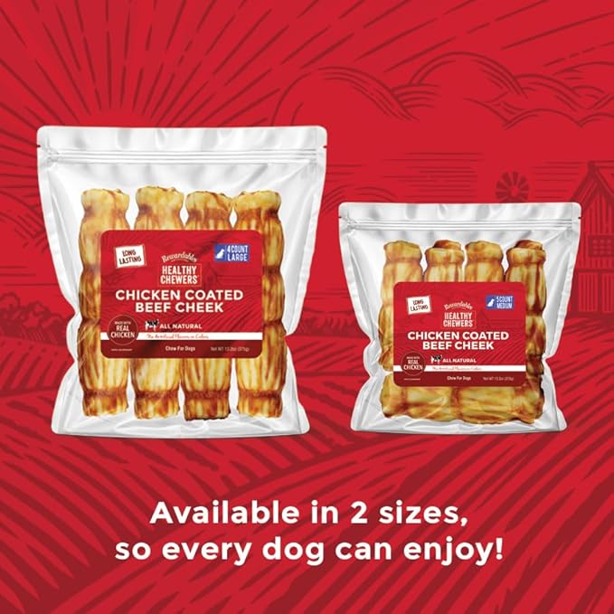 Chicken Coated Beef Cheek Rolls for Dogs - Large - 4 Pack