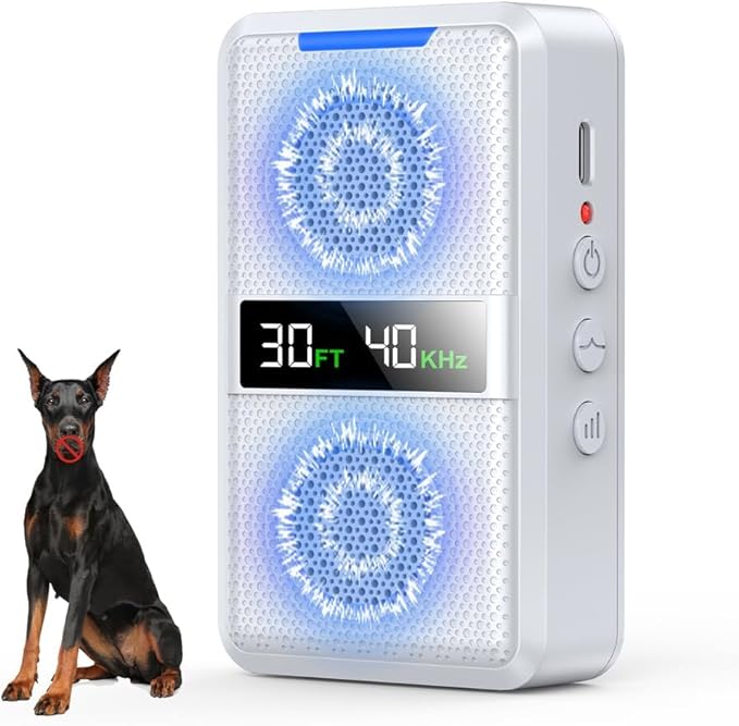 Ultrasonic Anti Barking Device for Dogs, Type-C Rechargeable Dog Bark Deterrent Devices with Adjustable Frequency & 30 FT Range Dog Bark Box, Behavior Corrector for Indoor&Outdoor Use-White