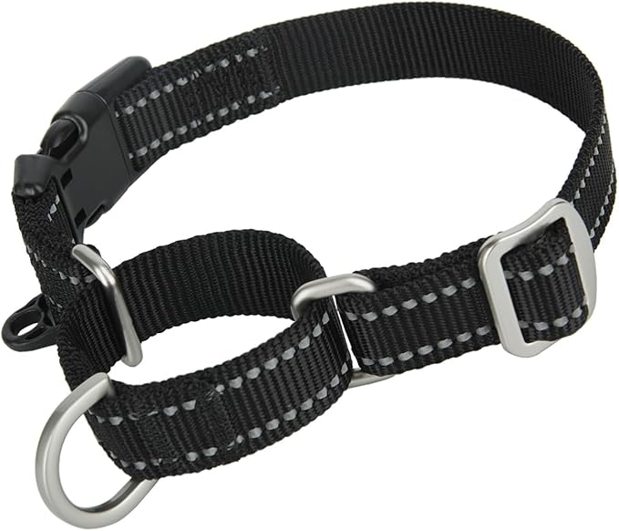 Reflective Martingale Collar for Dogs with Quick Snap Buckle Anti-Pull Nylon Safe Slip Collars for Easy Walking,Black,Medium