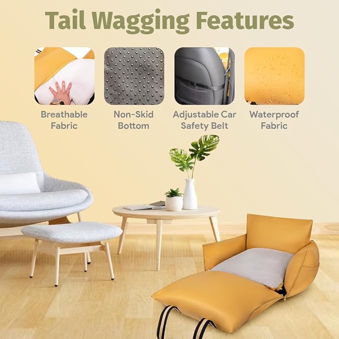 Dog Bed for Car | Waterproof Booster Seat for Small & Medium Dogs Up to 30 Lbs - Yellow