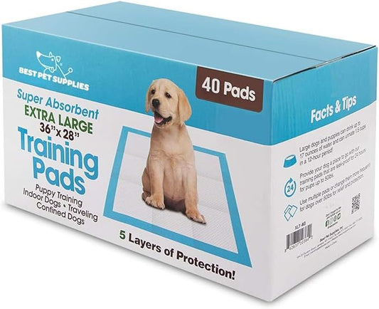 Best Pet Supplies XL (36 x 28 Inches) Puppy Pads 40 Count - Super Absorbent Dog Training Pads, Quick-Dry, Odor Control, Disposable Pee Pads, Leak-Proof Wee Wee Pads for Indoor Dogs – Baby Blue