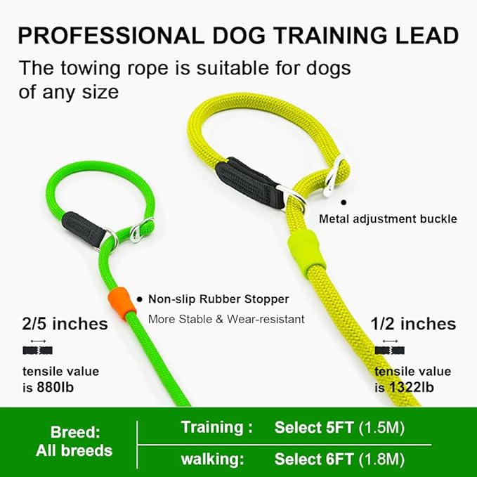 BeauGo|Slip Leads for Dogs, 2-in-1 Dog Training Rope and Collar,Sturdy and Durable,Suitable for All Dogs Training Leash (6FT Dark Green)