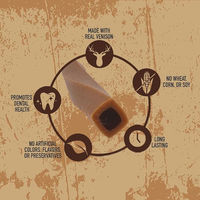 | Wild Chews | Venison Recipe, Made with Real Venison, Limited Ingredient, Long Lasting Chews for Large Dogs | 6 Count