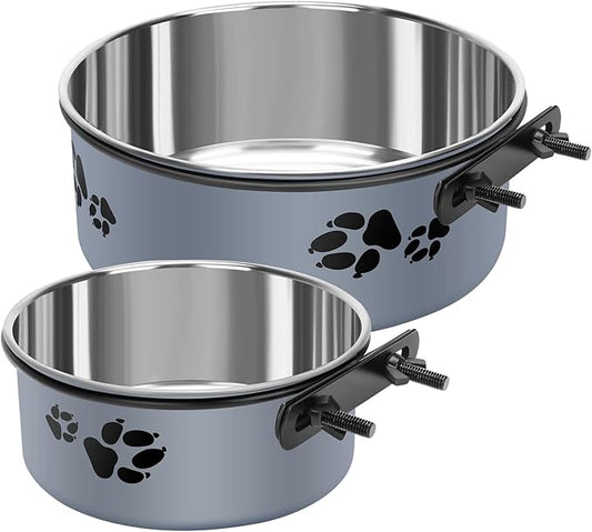 Kennel Water Bowl, Stainless Steel Dog Crate Water Bowl No Spill, 2 Pack Hanging Dog Bowls for Kennel Cage,Metal Pet Dog Food Dish Feeder for Dogs Cats