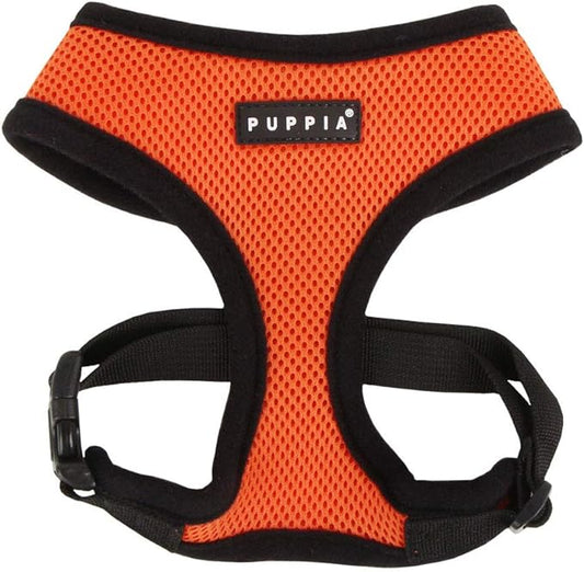 Puppia Soft Dog Harness No Choke Over-The-Head Triple Layered Breathable Mesh Adjustable Chest Belt and Quick-Release Buckle, Orange, Medium
