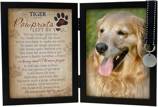 Pawprints Pet Memorial Frame with Pawprints Left by You Poem - Touching Dog Sympathy Gift for Pet Loss Remembrance (Personalized Poem Art with Tag)