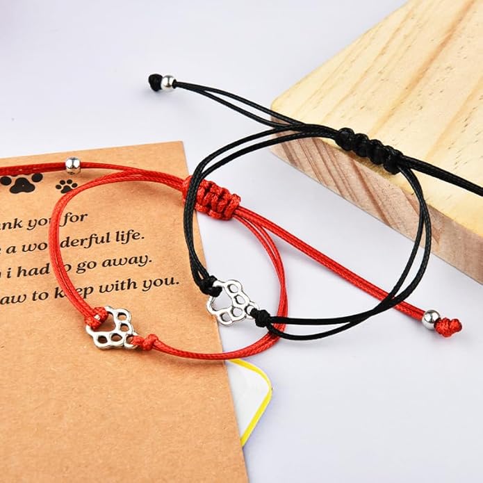 Memorial Bracelet for Pet Loss Sympathy Gifts Paw Print Friendship Bracelets for 2 Remembrance Gifts for Dog Cat Lovers