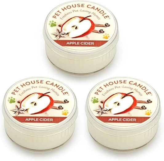 Pet House Mini Candles for Pet Odor Made with Natural Soy Wax, Plant Based, Dog and Cat Friendly Scented, Apple Cider Pack of 3