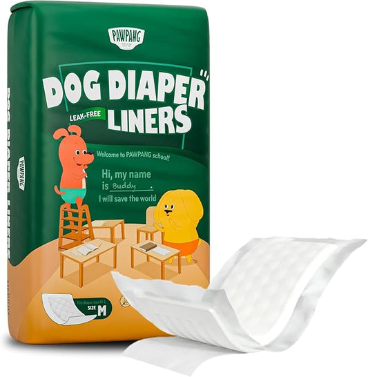 PAWPANG Disposable Dog Diaper Liners Booster Pads for Male & Female Dogs, 100ct, 5 Sizes Options, Doggie Diaper Inserts fit Most Types of Dog Diapers - Pet Belly Bands & Male Wraps (Medium(100ct))