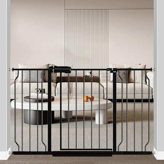 Fairy Baby Extra Wide Baby Gate 48-53 Inch Wide, Walk Through Pressure Mounted No Drill for Doorways, Long and Large Tension Gate for Pet and Kids, Black