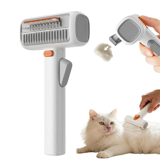 2-in-1 Pet Self-Detangling & Grooming Comb, One-Touch Dematting Brush For Long Hair Dogs. Undercoat Rake To Remove Loose Furs, Stubborn Mats Tangles, Professional Deshedding Tool Cats (1PCS)