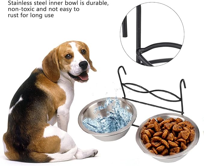 Stainless Steel Hanging Food & Water Bowl for Cats, Dogs & Puppies - Perfect for Crate & Cage