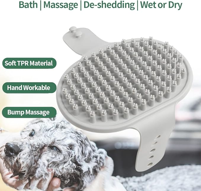 Upgraded Dog Grooming Brush, Pet Shampoo Bath Brushes with Adjustable Handle for Massage Shedding Long Short Haired Large Medium Small Dogs Puppy Cats (Grey 1PC)