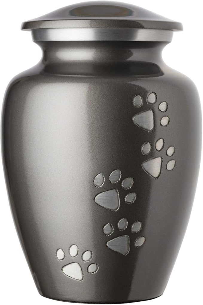 Ottillie Paws Premier Series Pet Urn for Dogs and Cats with Personalized Laser Engraving (Small - Pets up to 25 lbs, Slate with Vertical Pewter Paws)