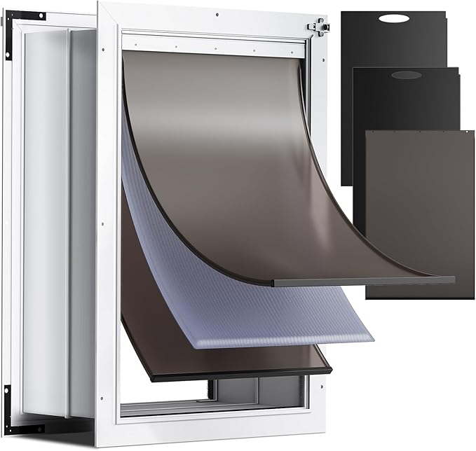 3-Flap XLarge Dog Door for Wall, Extra Large Doggy Door, All Aluminum Heavy Duty Pet Door, XL Doggie Door for Interior Exterior Wall, with Insulation Flaps & Lockable Closing Panels, Pets Up to 220LB