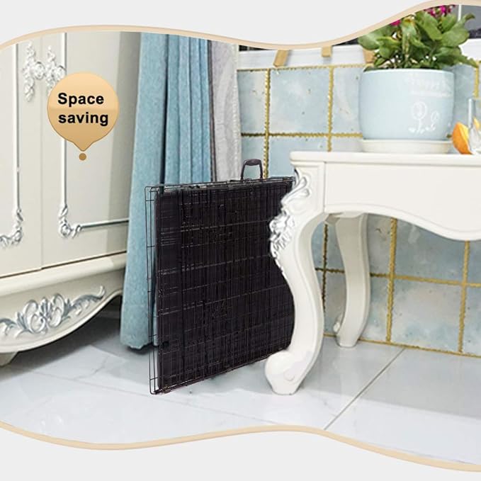 Dog Crate Kennel Pet Cage for Large Medium Dogs Travel Metal Double-Door Folding Indoor Outdoor Puppy Playpen with Divider and Handle Plastic Tray,48 42 36 30 24 inches (36" Dog Cage)
