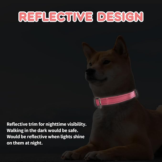 Roses&Poetry Pink Dog Leash and Collar Set, Reflective Dog Collar and Leash for Large Dogs, Adjustable Durable Matching Collars with Leashes for Large Dogs (Pink Gradient-L)