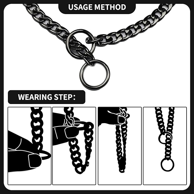 Stainless Steel P Chock Metal Chain -JYHY Dog Necklace Collars Walking Training Pet Supplies for Small Medium Large Dogs (26" (Fits Neck 22" to 24"), Black)