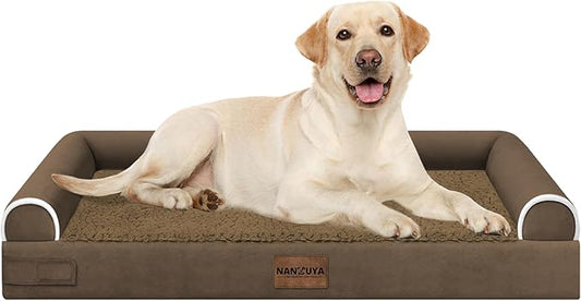 Large Dog Bed Orthopedic Washable: Beds Bolster XL Bed Large Big Dogs Egg Crate Foam Couch Sofa Waterproof with Removable Cover - Dark Coffee