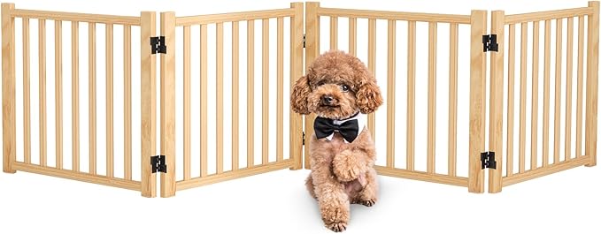 Solid Wood Freestanding Pet Gate,Nature Wood Dog Gates for Doorways The House,Pet Gate for Stairs,Freestanding Indoor Gate Safety Fence,16.9" Height-4 Panels
