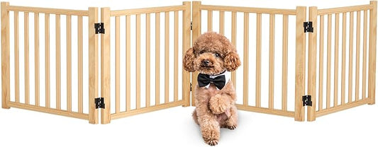 Solid Wood Freestanding Pet Gate,Nature Wood Dog Gates for Doorways The House,Pet Gate for Stairs,Freestanding Indoor Gate Safety Fence,16.9" Height-4 Panels