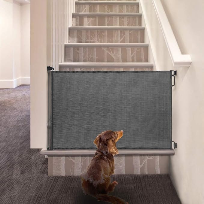 EasyBaby Extra Wide and Extra Tall Retractable Baby Gate Extends up to 71" Wide, 39.3" (100cm) Tall, Black/Pet Retractable Gates for Stairs, Doorways, Hallways, Indoor and Outdoor