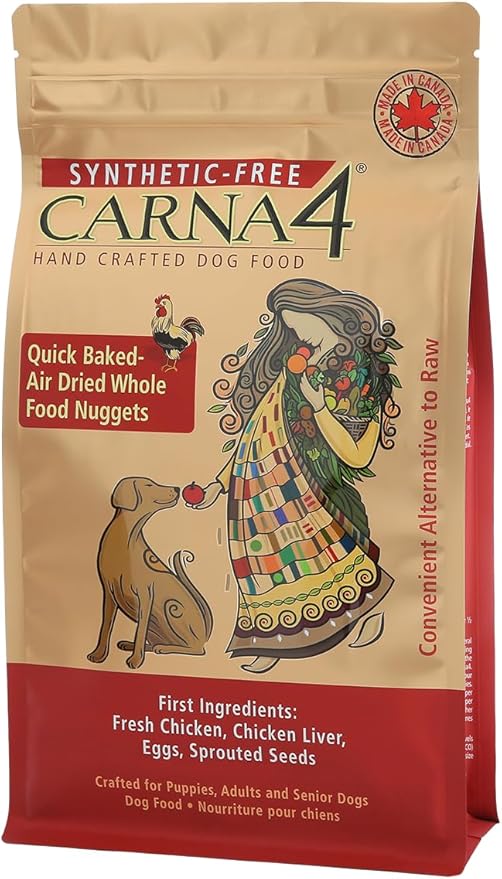CARNA4 Air Dried Dog Food, Chicken Recipe, Quick Baked Whole Food Nutrition with Sprouted Seeds, Natural Probiotics & Enzymes, No Synthetics - 6 Pound