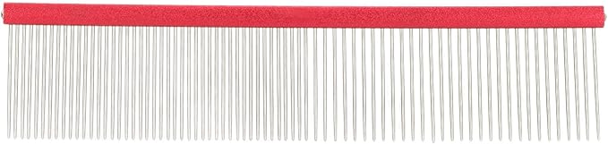 Pet Steel Comb Dogs and Cats, Professional Dog Grooming Comb For Shedding Tangles Knots, Pet Dematting Comb with Rounded Teeth and Non Slip Grip Handle for Long Haired Breeds(Red 16cm/6.3in)