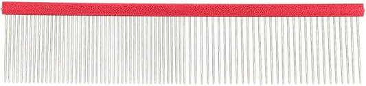 Pet Steel Comb Dogs and Cats, Professional Dog Grooming Comb For Shedding Tangles Knots, Pet Dematting Comb with Rounded Teeth and Non Slip Grip Handle for Long Haired Breeds(Red 16cm/6.3in)