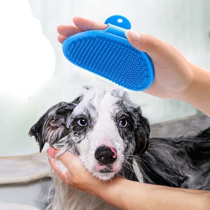 Dog Grooming Brush, Pet Shampoo Bath Brush Soothing Massage Rubber Comb with Adjustable Ring Handle for Long Short Haired Dogs and Cats(Black)