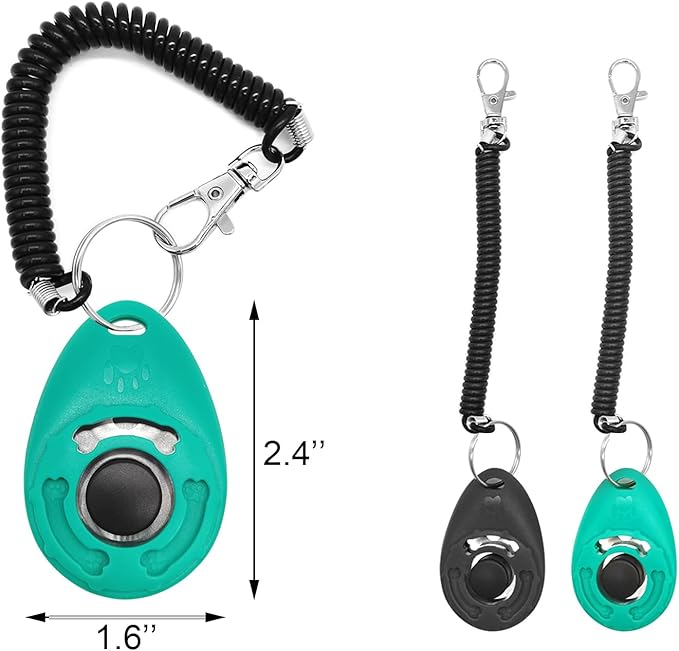 Quacc 2pcs Dog Training Clickers with Wrist Strap and Clasp, Lightweight Durable Pet Trainer Clear Sound Pup Training Clicker for Dog Puppy Cat, Gift for Pet Lovers (Black + Green)
