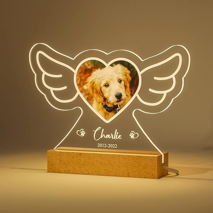 Bemaystar Personalized Dog Memorial Gifts Custom Photo Night Lights Pet Loss Gifts Dog Memorial Plaque Cat Memorial Photo Frame Sympathy Gifts with Picture Name Date