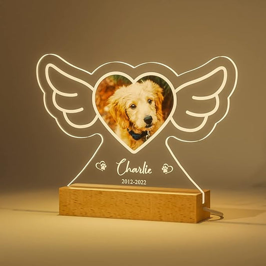Bemaystar Personalized Dog Memorial Gifts Custom Photo Night Lights Pet Loss Gifts Dog Memorial Plaque Cat Memorial Photo Frame Sympathy Gifts with Picture Name Date