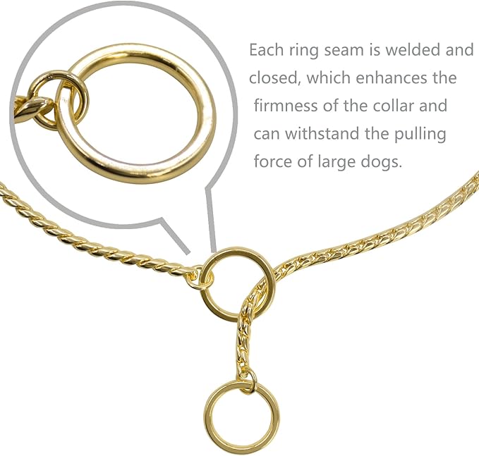 Heavy Duty Dog Choke Collar Slip Dog P Chain Snake Collar Plating Anti-Rust Dog Training Collars for Small Large Dogs Black/Gold/Silver/Rose Gold 15.5in-29.5in (23.5in, Gold)
