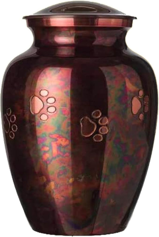 Ottillie Paws Legacy Series Pet Urn for Dogs, Handmade Brass Memorial Cremation Urn (X-Large - Pets up to 170 lbs, Raku, Horizontal Brass Paws)